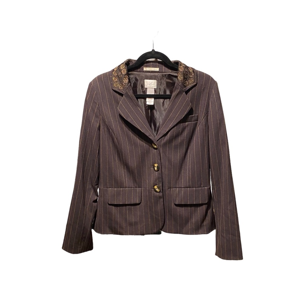 VTG Emma James Blazer Jacket Brown with Gold Copper Accents Woman’s Size 12
